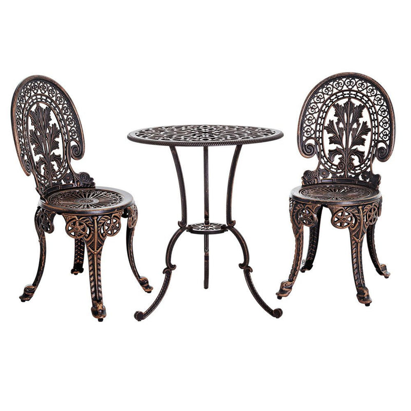 Furniture > Outdoor > Outdoor Chairs - Gardeon 3PC Patio Furniture Outdoor Bistro Set Dining Chairs Aluminium Bronze - Garden Yard