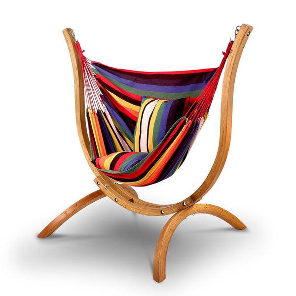 Furniture > Outdoor > Outdoor Chairs - Gardeon Hammock Chair Timber Outdoor Furniture Camping with Wooden Stand - Garden Yard