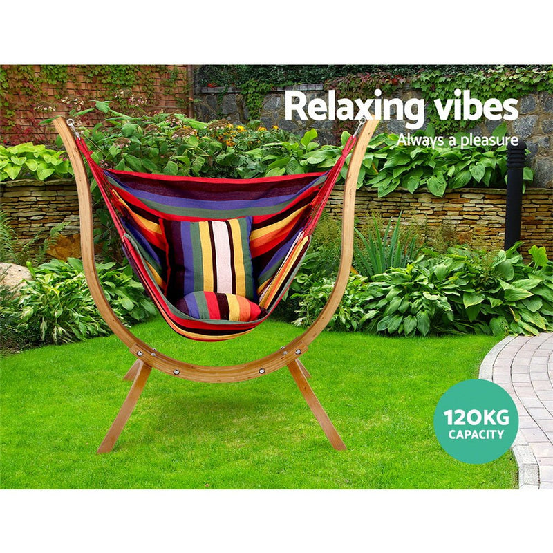 Furniture > Outdoor > Outdoor Chairs - Gardeon Hammock Chair Timber Outdoor Furniture Camping with Wooden Stand - Garden Yard