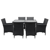 Furniture > Outdoor > Outdoor Sofas & Lounge Sets - Gardeon Outdoor Dining Set 7 Piece Wicker Lounge Setting Black - Garden Yard