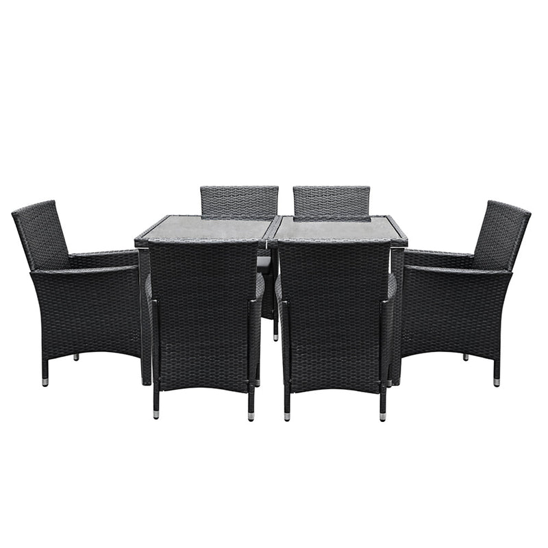 Furniture > Outdoor > Outdoor Sofas & Lounge Sets - Gardeon Outdoor Dining Set 7 Piece Wicker Lounge Setting Black - Garden Yard