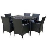 Furniture > Outdoor > Outdoor Sofas & Lounge Sets - Gardeon Outdoor Dining Set 7 Piece Wicker Lounge Setting Black - Garden Yard
