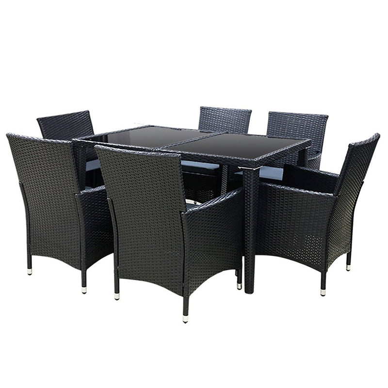 Furniture > Outdoor > Outdoor Sofas & Lounge Sets - Gardeon Outdoor Dining Set 7 Piece Wicker Lounge Setting Black - Garden Yard
