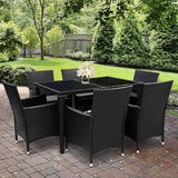 Furniture > Outdoor > Outdoor Sofas & Lounge Sets - Gardeon Outdoor Dining Set 7 Piece Wicker Lounge Setting Black - Garden Yard