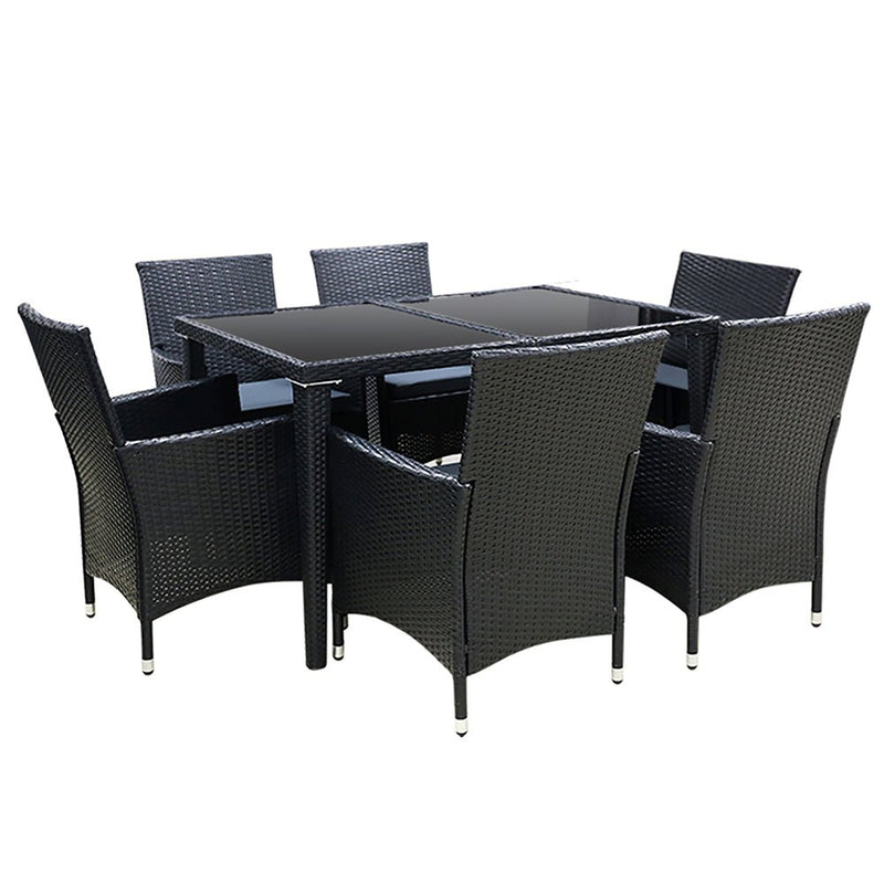 Furniture > Outdoor > Outdoor Sofas & Lounge Sets - Gardeon Outdoor Dining Set 7 Piece Wicker Lounge Setting Black - Garden Yard