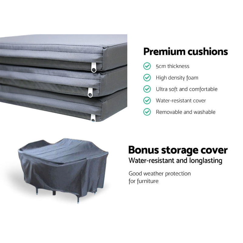 Furniture > Outdoor > Outdoor Sofas & Lounge Sets - Gardeon Outdoor Dining Set 7 Piece Wicker Lounge Setting Black - Garden Yard