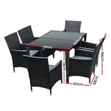Furniture > Outdoor > Outdoor Sofas & Lounge Sets - Gardeon Outdoor Dining Set 7 Piece Wicker Lounge Setting Black - Garden Yard
