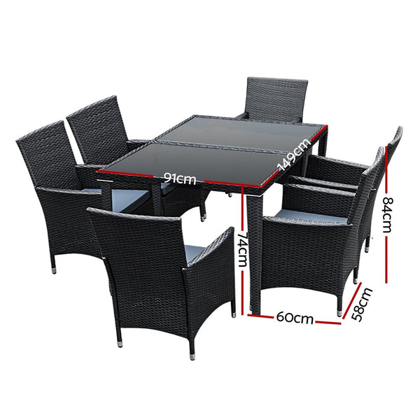 Furniture > Outdoor > Outdoor Sofas & Lounge Sets - Gardeon Outdoor Dining Set 7 Piece Wicker Lounge Setting Black - Garden Yard