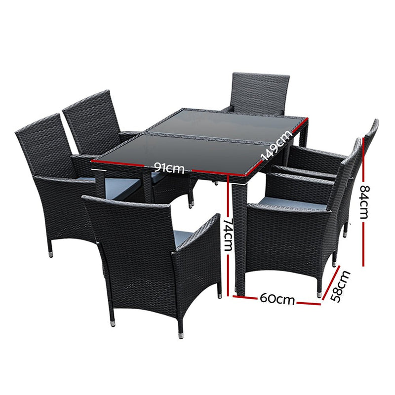 Furniture > Outdoor > Outdoor Sofas & Lounge Sets - Gardeon Outdoor Dining Set 7 Piece Wicker Lounge Setting Black - Garden Yard