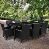 Furniture > Outdoor > Outdoor Sofas & Lounge Sets - Gardeon Outdoor Dining Set 9 Piece Wicker Lounge Setting Black - Garden Yard