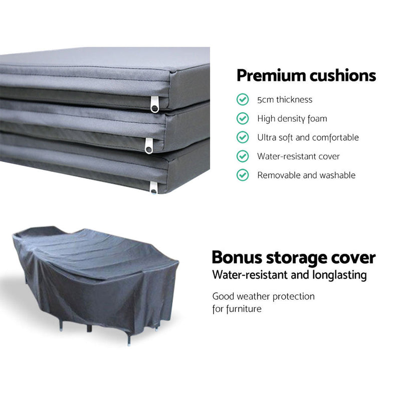 Furniture > Outdoor > Outdoor Sofas & Lounge Sets - Gardeon Outdoor Dining Set 9 Piece Wicker Lounge Setting Black - Garden Yard