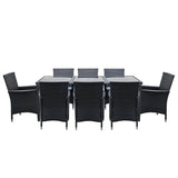 Furniture > Outdoor > Outdoor Sofas & Lounge Sets - Gardeon Outdoor Dining Set 9 Piece Wicker Lounge Setting Black - Garden Yard