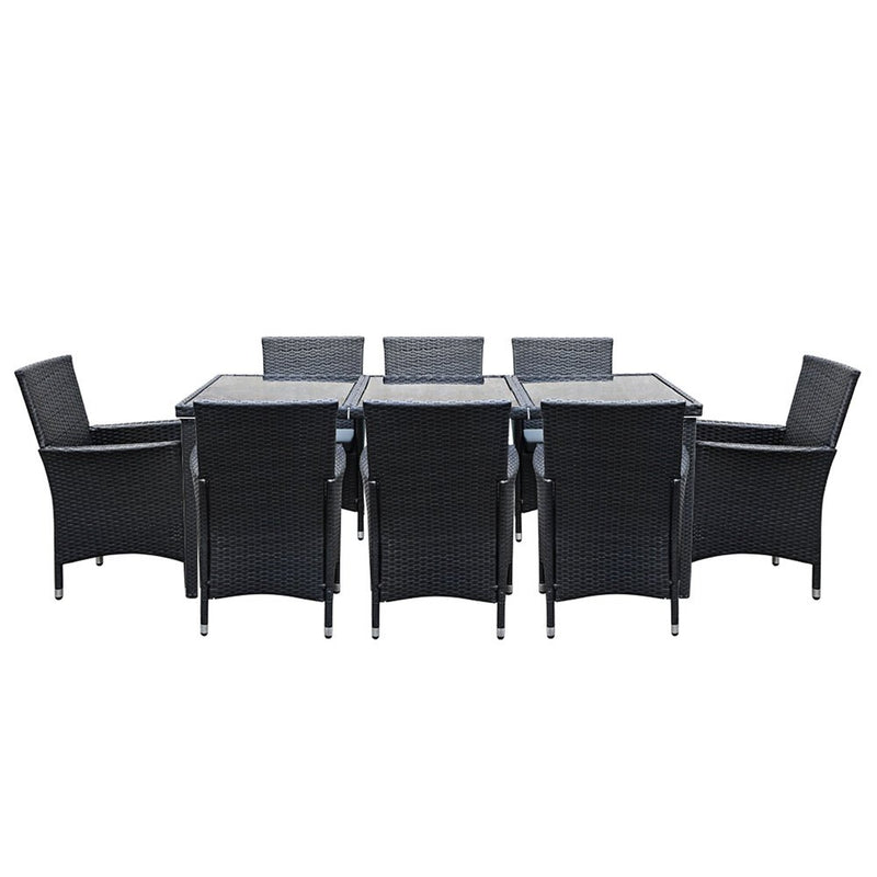 Furniture > Outdoor > Outdoor Sofas & Lounge Sets - Gardeon Outdoor Dining Set 9 Piece Wicker Lounge Setting Black - Garden Yard