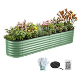 Galvanised raised garden bed 240cm x 60cm x 45cm oval green planter box with gloves