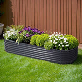 Galvanised raised garden bed measuring 240cm x 80cm x 42cm in aluminium grey