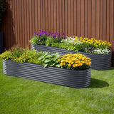 Galvanised raised garden bed 2-pack oval planter set measuring 320cm x 80cm x 56cm in grey