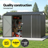 Galvanised steel garden shed 3x2.2m in classic grey installed in a suburban backyard