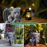Weatherproof gargoyle statue garden decor placed on a paved outdoor patio in daylight