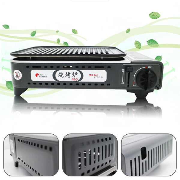 Home & Garden > BBQ > BBQ Tools - Portable Gas BBQ Stove with PRO Grill Plate Outdoor Barbecue Cooking Burner Kit Butane Camping - Garden Yard