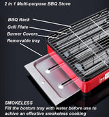 Home & Garden > BBQ > BBQ Tools - Portable Gas Stove Burner Butane BBQ Camping Gas Cooker With Non Stick Plate Red without Fish Pan and Lid - Garden Yard