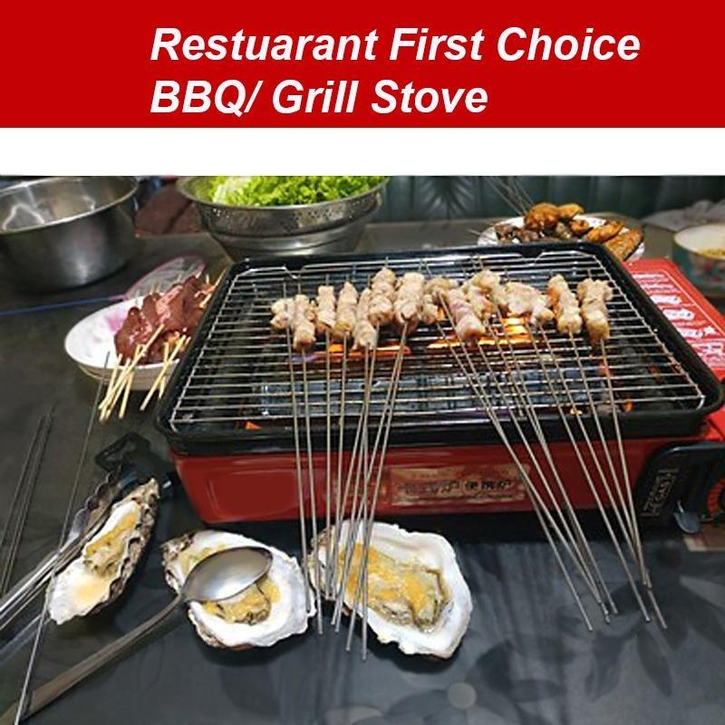 Home & Garden > BBQ > BBQ Tools - Portable Gas Stove Burner Butane BBQ Camping Gas Cooker With Non Stick Plate Red without Fish Pan and Lid - Garden Yard