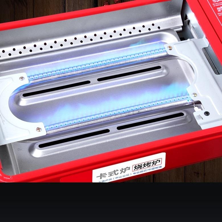 Home & Garden > BBQ > BBQ Tools - Portable Gas Stove Burner Butane BBQ Camping Gas Cooker With Non Stick Plate Red without Fish Pan and Lid - Garden Yard