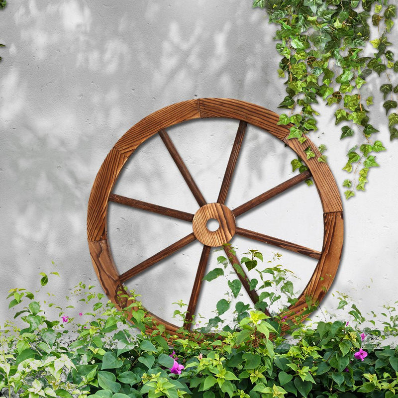 Home & Garden > Decor > Garden Ornaments - Gardeon Garden Decor Outdoor Ornament Wooden Wagon Wheel - Garden Yard