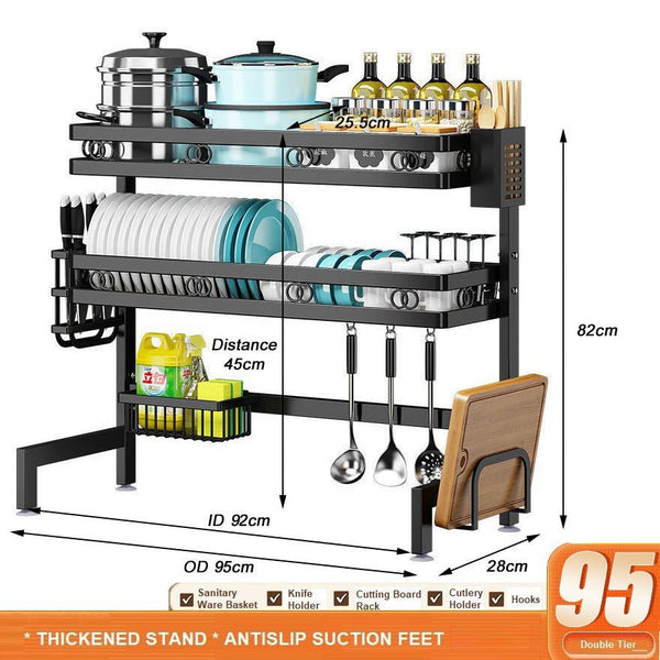 Home & Garden > DIY > Kitchen & Bathroom DIY - 95cm Double Tier Dish Drying Rack Holder Drain caddy Kitchen Drainer Storage Over Sink Organiser - Garden Yard