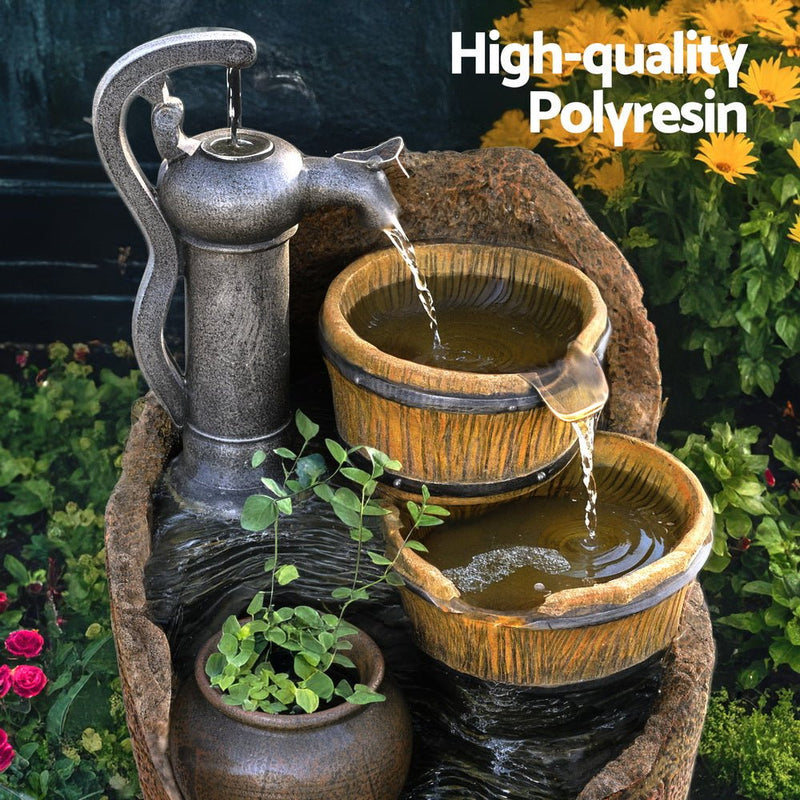 Home & Garden > Fountains > Fountain & Ponds Accessories - Gardeon Solar Fountain Water Feature Outdoor Cascading Hand Pump Design 80CM - Garden Yard
