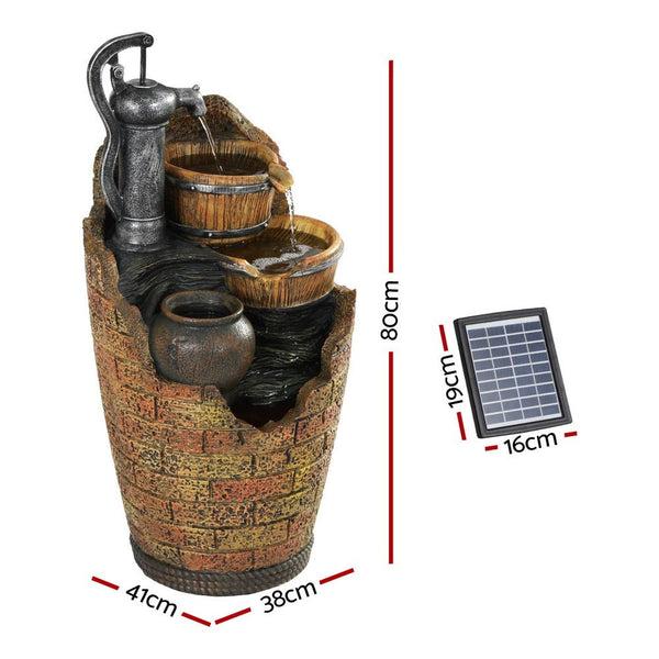 Home & Garden > Fountains > Fountain & Ponds Accessories - Gardeon Solar Fountain Water Feature Outdoor Cascading Hand Pump Design 80CM - Garden Yard