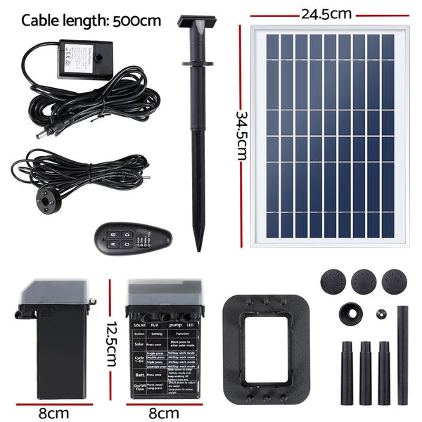 Home & Garden > Fountains > Fountain & Ponds Accessories - Gardeon Solar Pond Pump Submersible Fountain with Battery Kit LED Lights 5.2FT - Garden Yard