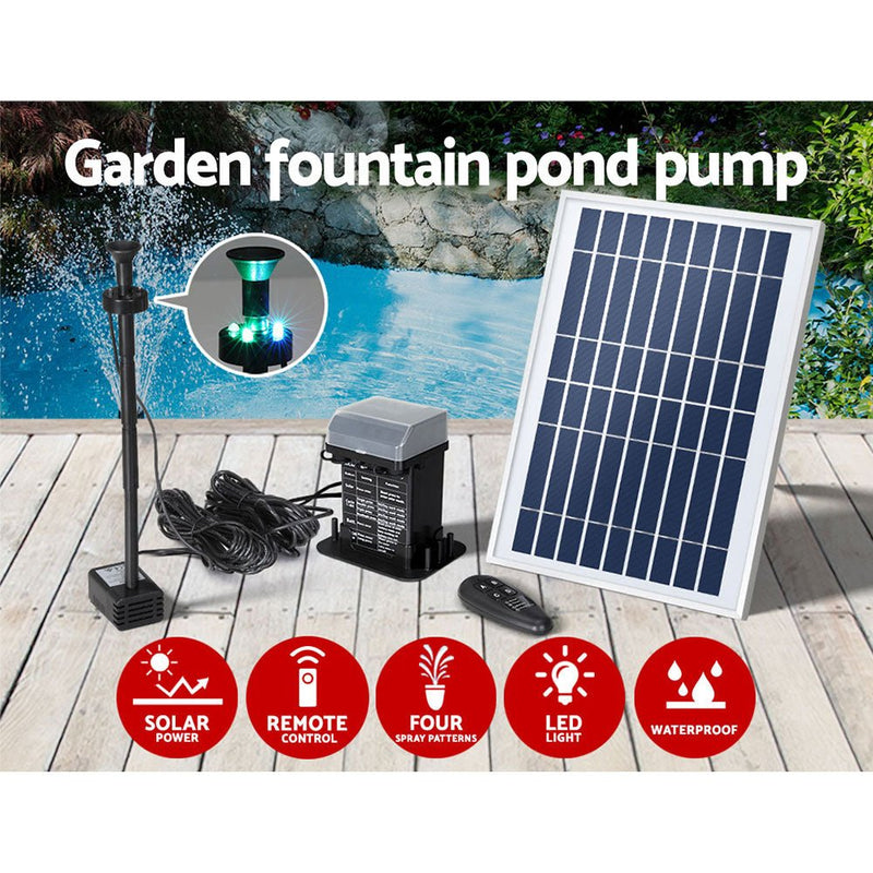 Home & Garden > Fountains > Fountain & Ponds Accessories - Gardeon Solar Pond Pump Submersible Fountain with Battery Kit LED Lights 5.2FT - Garden Yard
