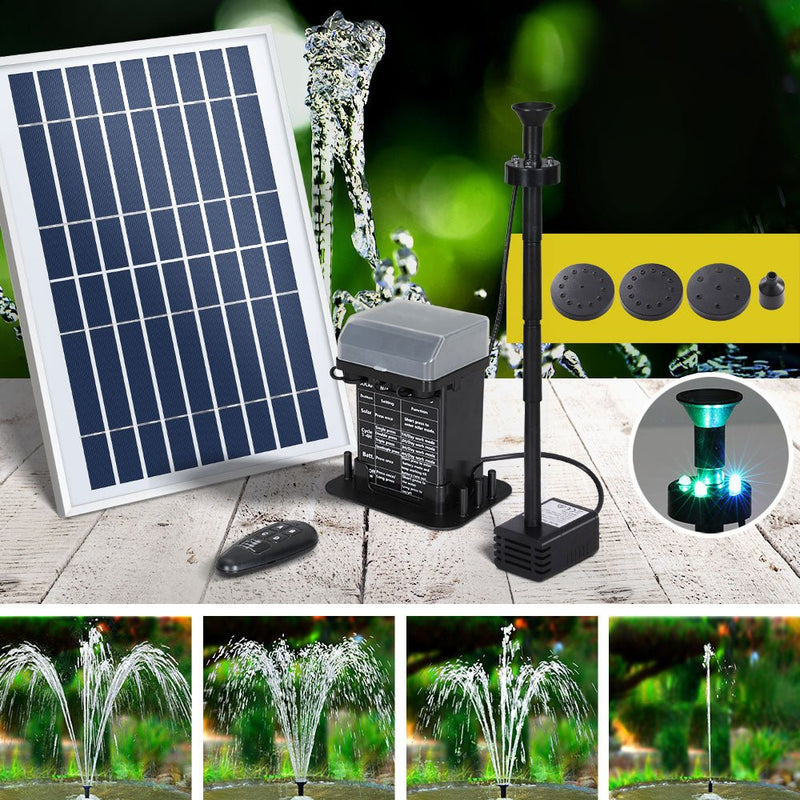 Home & Garden > Fountains > Fountain & Ponds Accessories - Gardeon Solar Pond Pump Submersible Fountain with Battery Kit LED Lights 5.2FT - Garden Yard