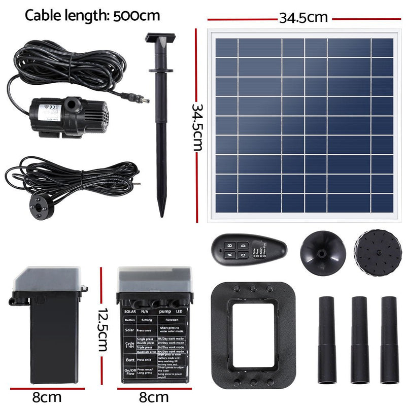 Home & Garden > Fountains > Fountain & Ponds Accessories - Gardeon Solar Pond Pump with Battery Kit LED Lights 9.8FT - Garden Yard