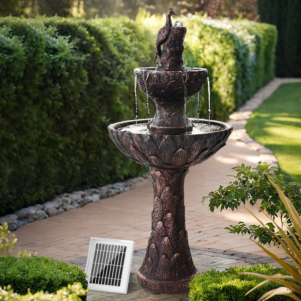 Home & Garden > Fountains > Fountain & Ponds Accessories - Gardeon Solar Water Feature Tier Fountain with Pump Kit Bird Bath 106CM Peacock - Garden Yard