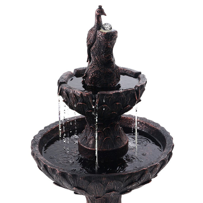 Home & Garden > Fountains > Fountain & Ponds Accessories - Gardeon Solar Water Feature Tier Fountain with Pump Kit Bird Bath 106CM Peacock - Garden Yard