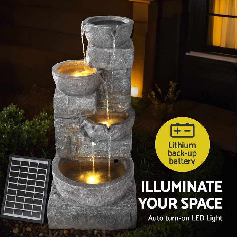Home & Garden > Fountains > Fountains & Ponds - Gardeon Solar Fountain Water Feature Outdoor LED Lights Gray - Garden Yard