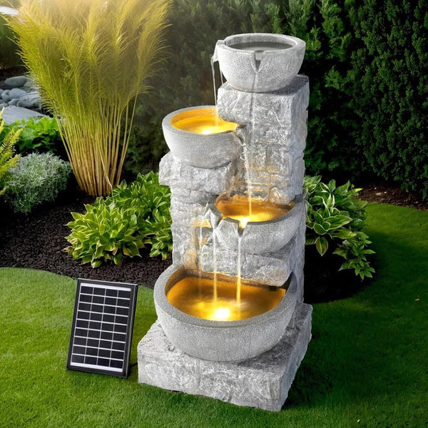 Home & Garden > Fountains > Fountains & Ponds - Gardeon Solar Fountain Water Feature Outdoor LED Lights Gray - Garden Yard