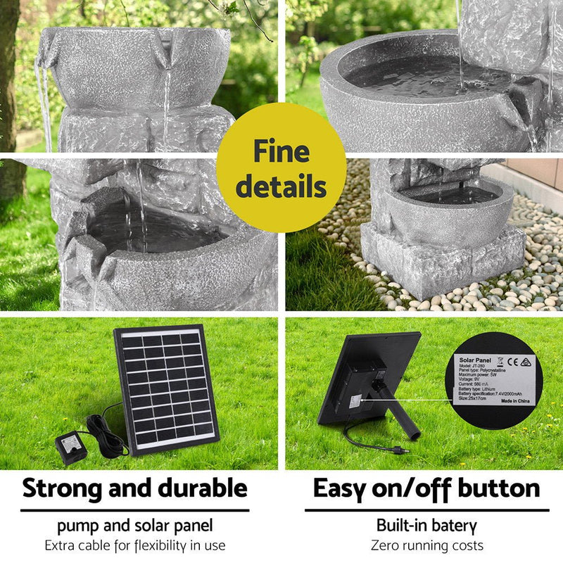 Home & Garden > Fountains > Fountains & Ponds - Gardeon Solar Fountain Water Feature Outdoor LED Lights Gray - Garden Yard