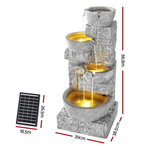Home & Garden > Fountains > Fountains & Ponds - Gardeon Solar Fountain Water Feature Outdoor LED Lights Gray - Garden Yard