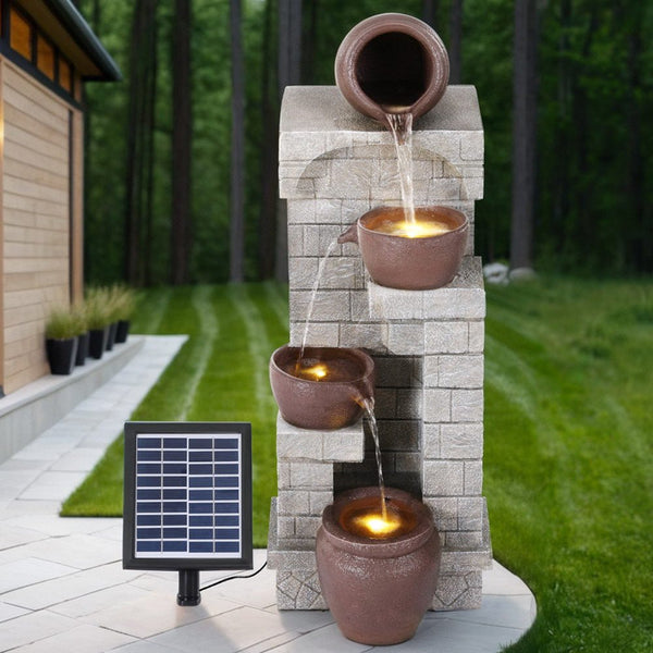 Home & Garden > Fountains > Fountains & Ponds - Gardeon Solar Fountain Water Feature Pot Outdoor Indoor 4 - Tier Cascading Brown - Garden Yard
