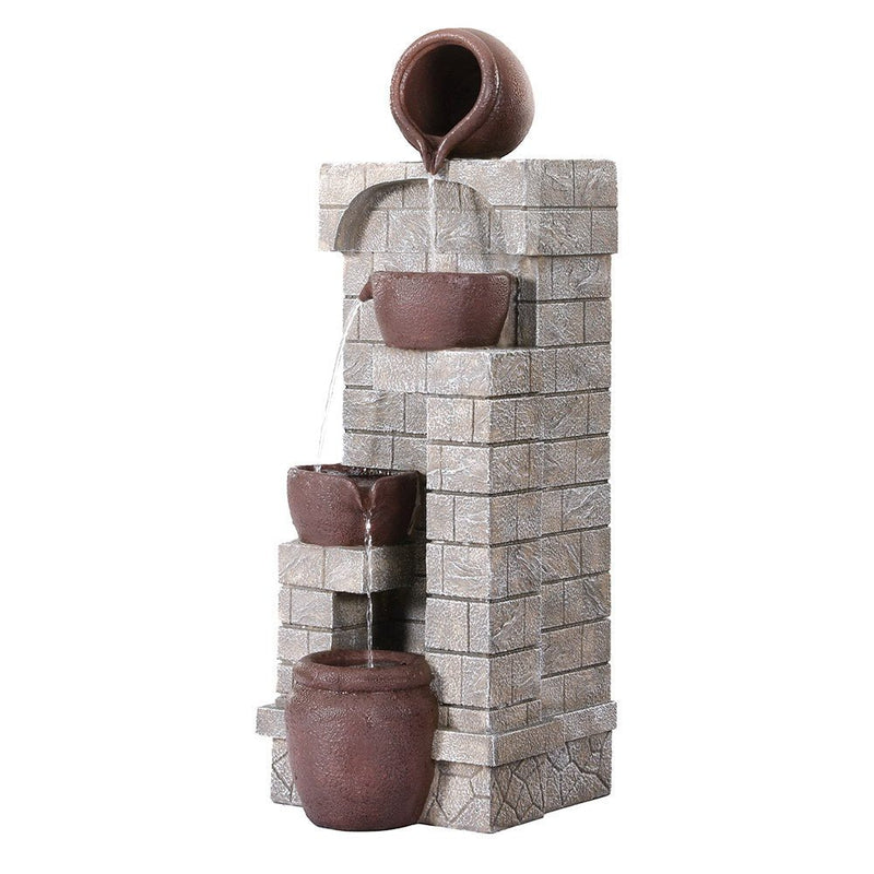Home & Garden > Fountains > Fountains & Ponds - Gardeon Solar Fountain Water Feature Pot Outdoor Indoor 4 - Tier Cascading Brown - Garden Yard