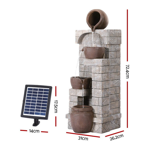Home & Garden > Fountains > Fountains & Ponds - Gardeon Solar Fountain Water Feature Pot Outdoor Indoor 4 - Tier Cascading Brown - Garden Yard