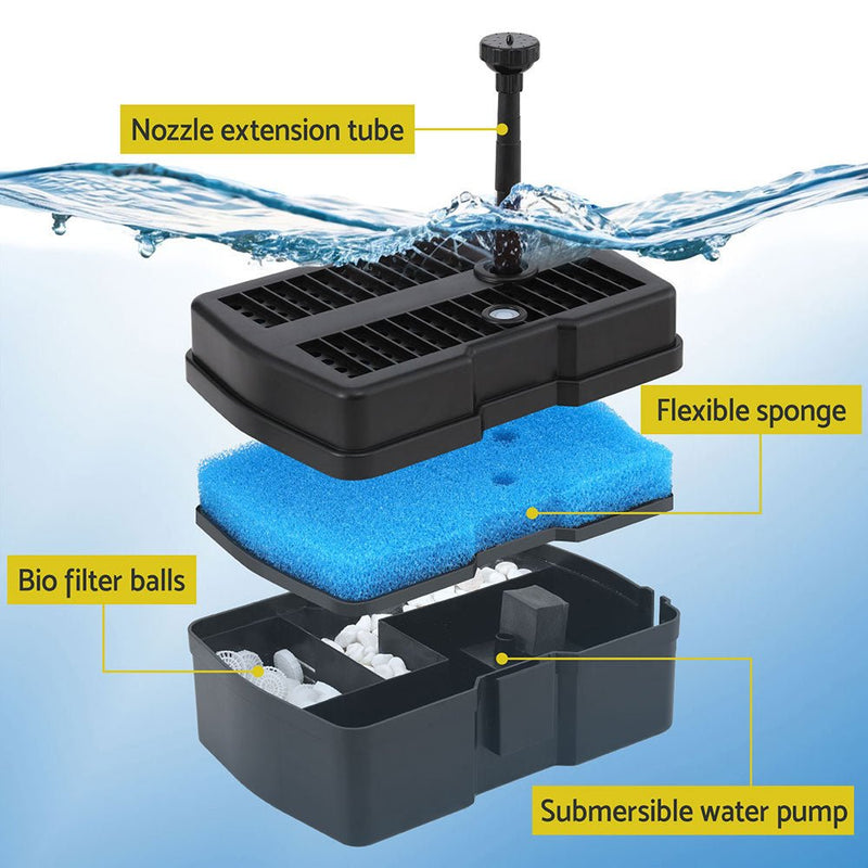 Home & Garden > Fountains > Fountains & Ponds - Gardeon Solar Submersible Water Pond Fountain Pump with Filter Box 4.6FT 470L/H - Garden Yard