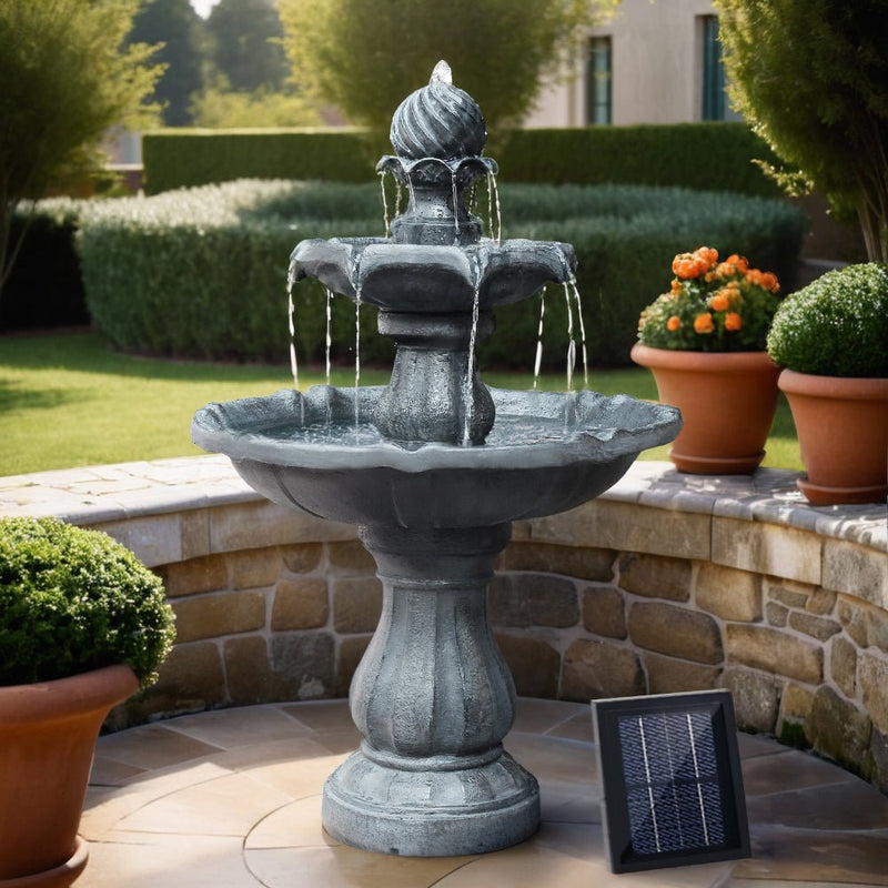 Home & Garden > Fountains - Gardeon Solar Water Feature 3 - Tier Fountain with Pump Kit Bird Bath 93CM Black - Garden Yard Aus