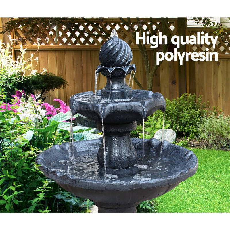 Home & Garden > Fountains - Gardeon Solar Water Feature 3 - Tier Fountain with Pump Kit Bird Bath 93CM Black - Garden Yard Aus
