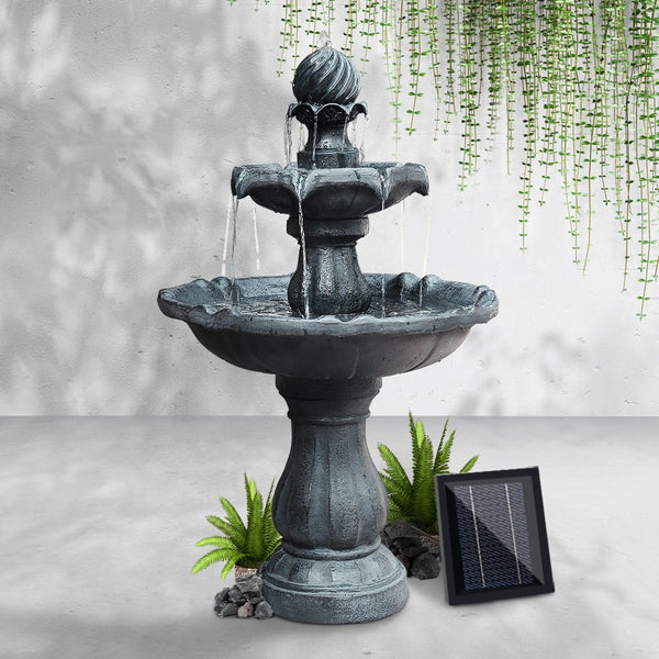 Home & Garden > Fountains - Gardeon Solar Water Feature 3 - Tier Fountain with Pump Kit Bird Bath 93CM Black - Garden Yard Aus