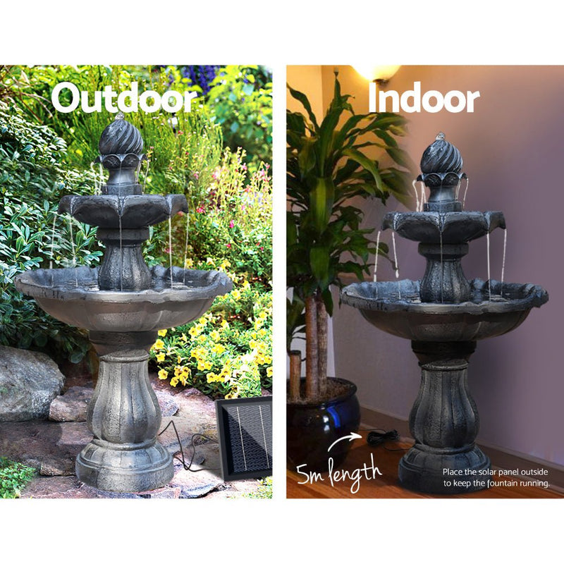Home & Garden > Fountains - Gardeon Solar Water Feature 3 - Tier Fountain with Pump Kit Bird Bath 93CM Black - Garden Yard Aus