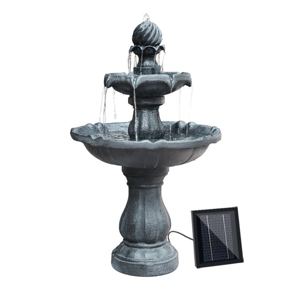 Home & Garden > Fountains - Gardeon Solar Water Feature 3 - Tier Fountain with Pump Kit Bird Bath 93CM Black - Garden Yard Aus
