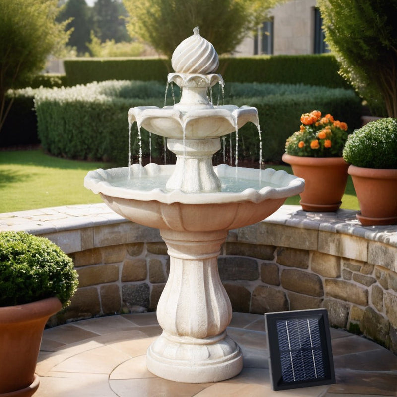 Home & Garden > Fountains - Gardeon Solar Water Feature 3 - Tier Fountain with Pump Kit Bird Bath 93CM Ivory - Garden Yard Aus